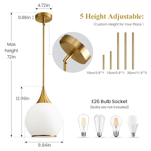 Pendant Lights Kitchen Island (Gold & Milky White / 1 Pack-10inch)