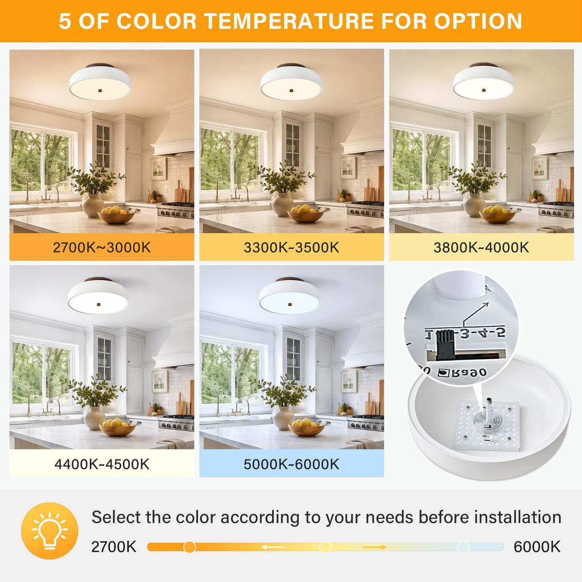 Dimmable LED Ceiling Light Fixture (White Walnut / 11.81IN)