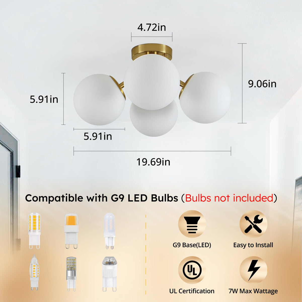 4 Light Mid Century Modern Ceiling Light (4-Light Gold / 4-Light)