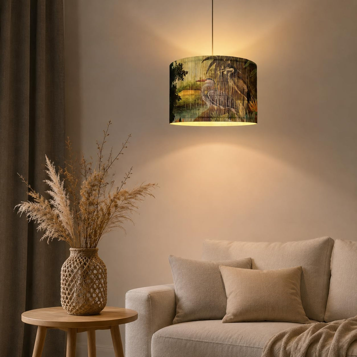 Rustic And Retro Bamboo Pendant Lamp shade Tropical Colorful Animals Design (Colorful & Herons)