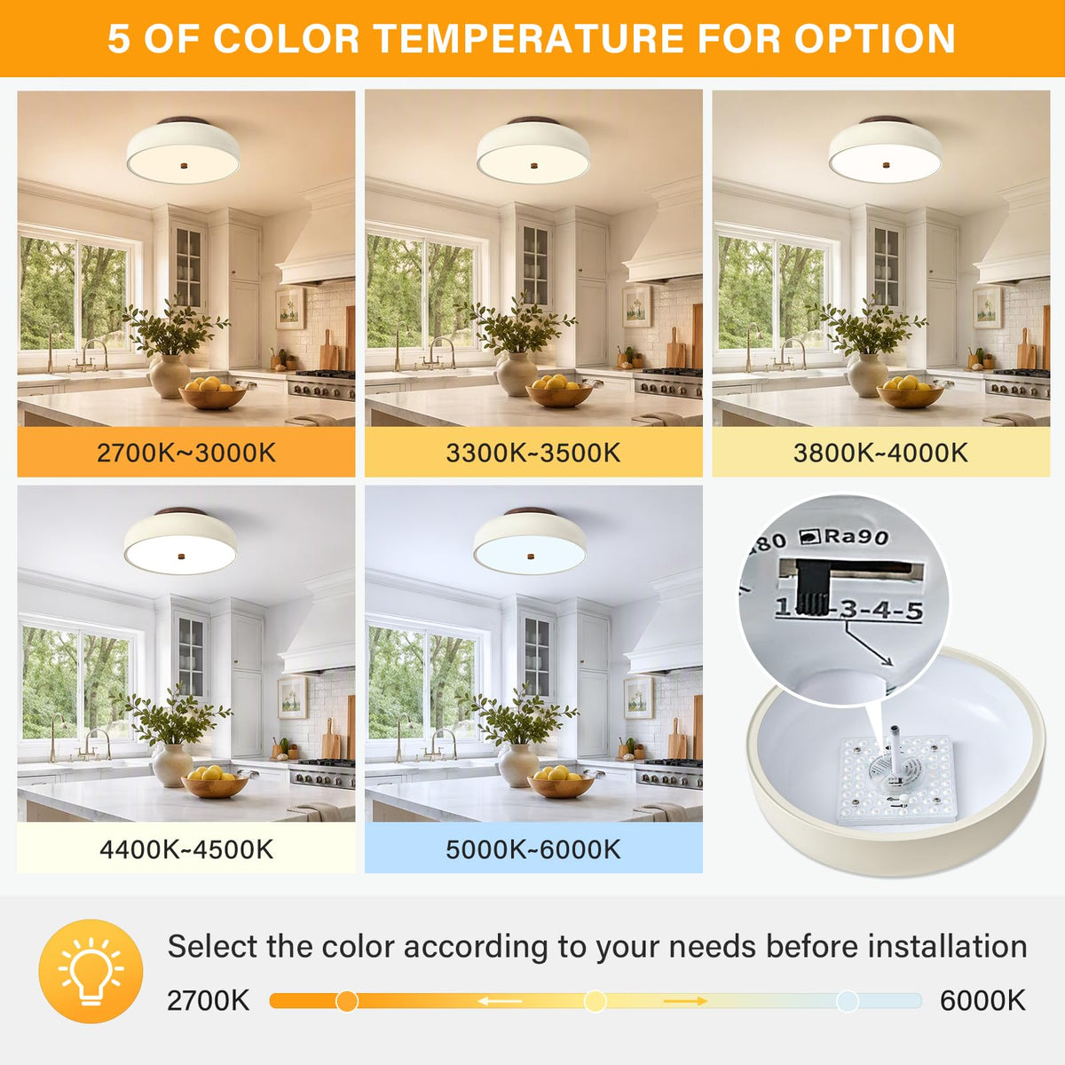 Dimmable LED Ceiling Light Fixture (Cream Walnut / 11.81IN)
