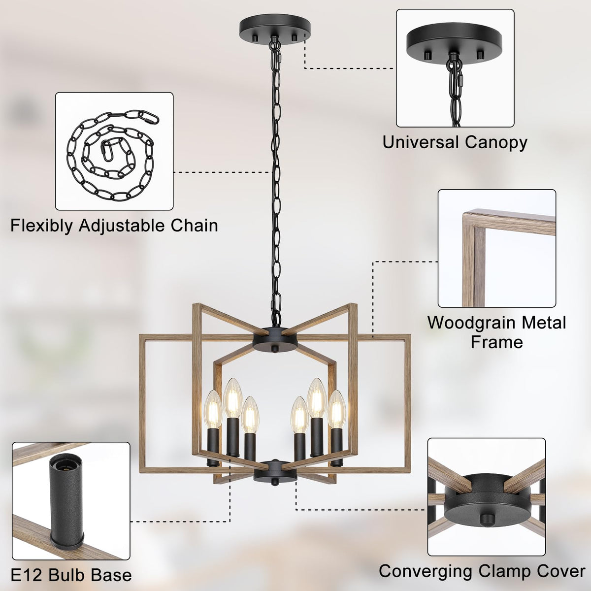 6 Light Farmhouse Chandelier (Brown / 6-Light)