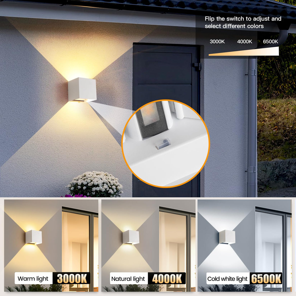 4 Pack LED 20W Outdoor Wall Lights Exterior (White-3 colors Adjustable / 4.72in.【4 Pack】)