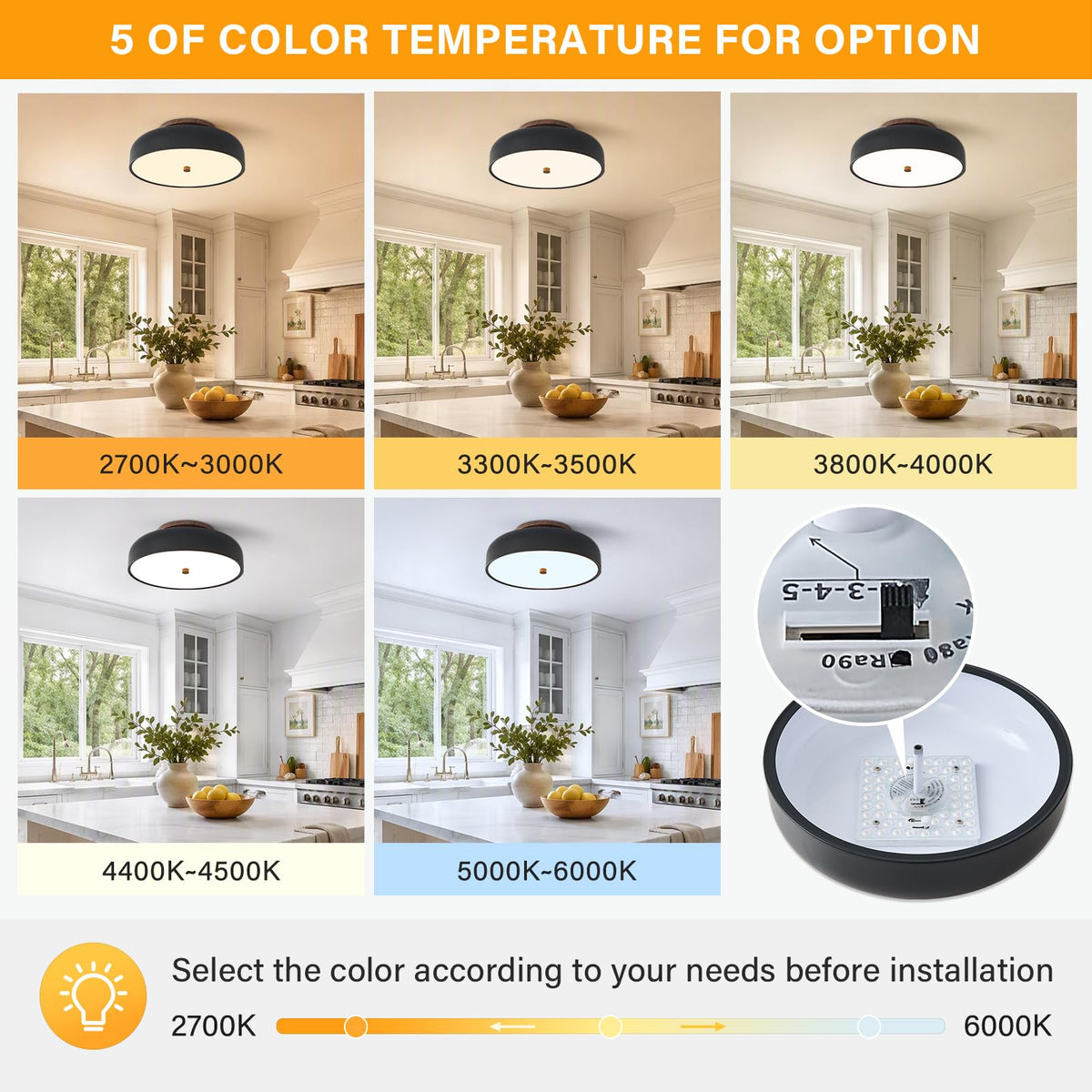 Dimmable LED Ceiling Light Fixture (Black Walnut / 11.81IN)