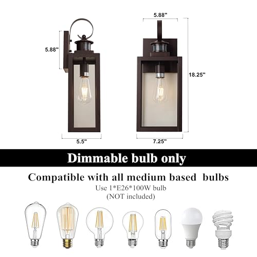 18.25" Motion Sensor Bronze Farmhouse Exterior Wall Light 2 Pack (Bronze / 2 Pack H18" Motion Outdoor)
