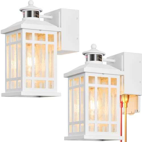 White 2 Pack Porch Lights with GFCI Outlet (White / Motion Sensor 2-Pack)