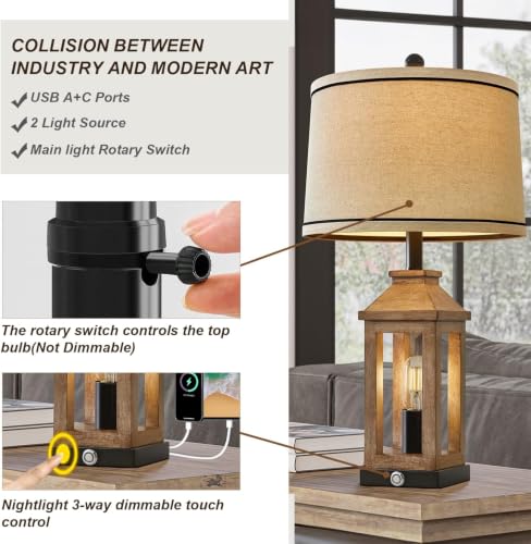 23.75" Farmhouse Dual USB Charging Ports 3 (Wood Grain)