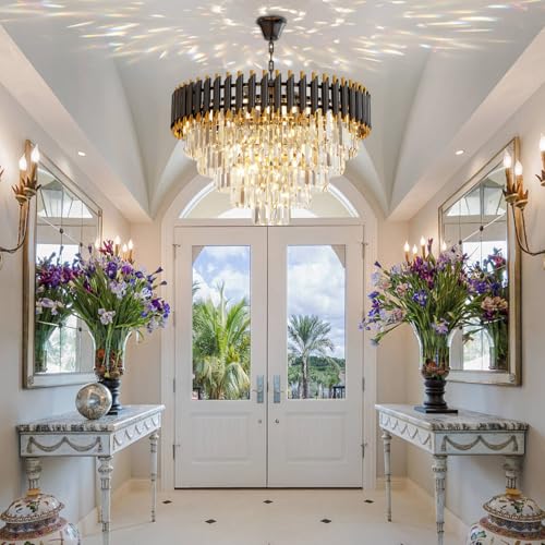 24 inch Black Gold Crystal Chandelier 5 (D24"XH17.6" Black)