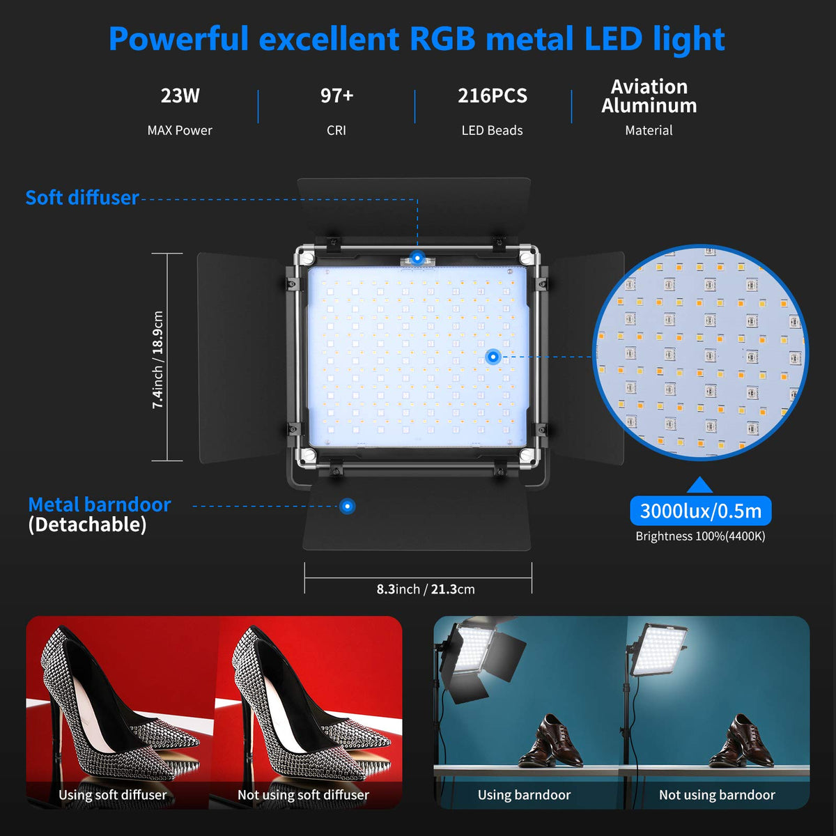 2 Packs P200 RGB LED Video Light Battery Kit with APP Control