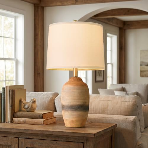 Modern Ceramic Table Lamp Set of 2 Farmhouse Boho Bedside Lamp