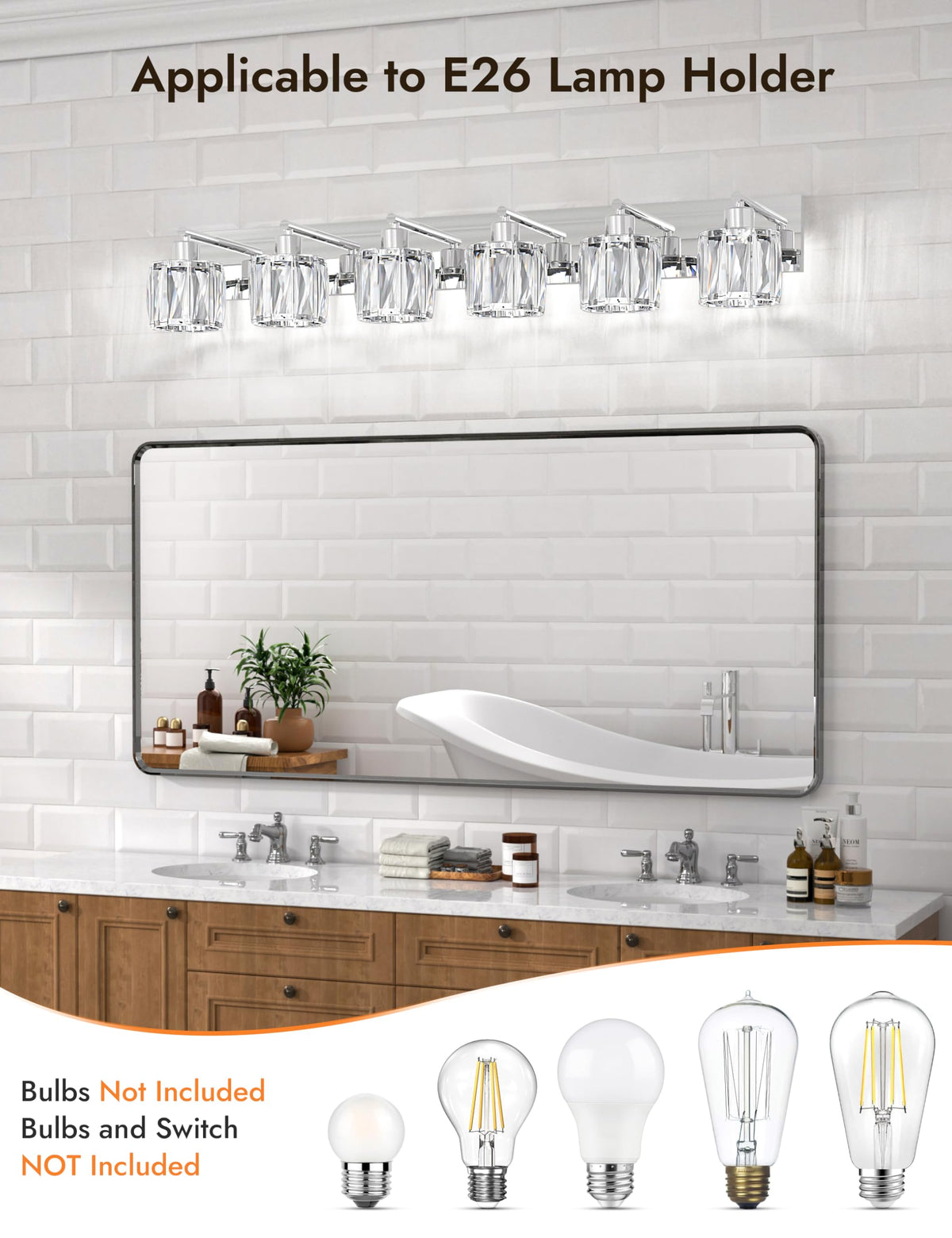 6 Light Crystal Bathroom Vanity Light Fixtures (Chrome-Round / 6 Light)