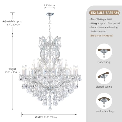 Large Crystal Chandeliers Light Fixture (24-Light/Sliver)