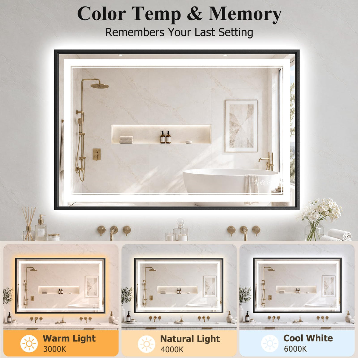40"x60" LED Bathroom Mirror with Lights (Black / 60"L x 40"W)
