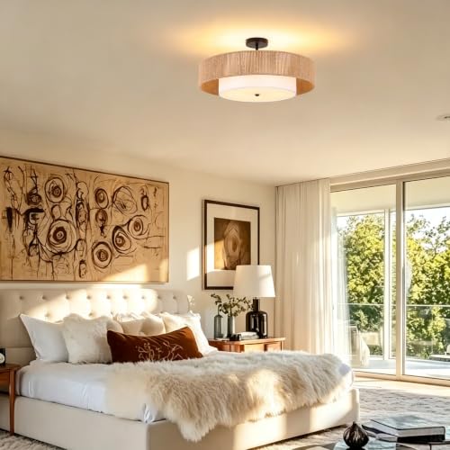 Boho Large Rattan Flush Mount Ceiling Light fixtures (23.6-Inch)