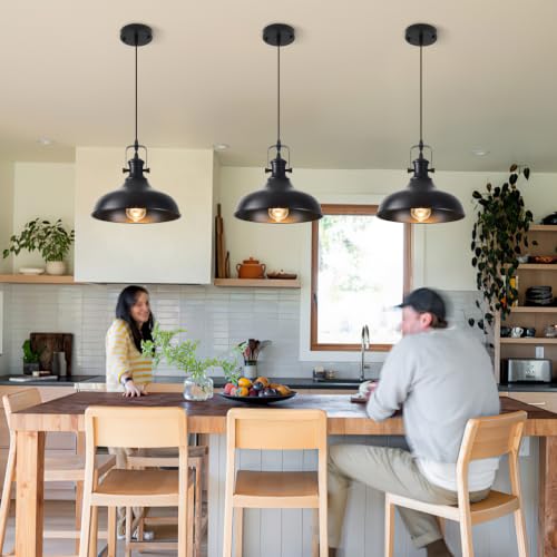 Matte Black Dome Pendant Lights 3 Pack (Black+Black / 11.4in -3 Packs)
