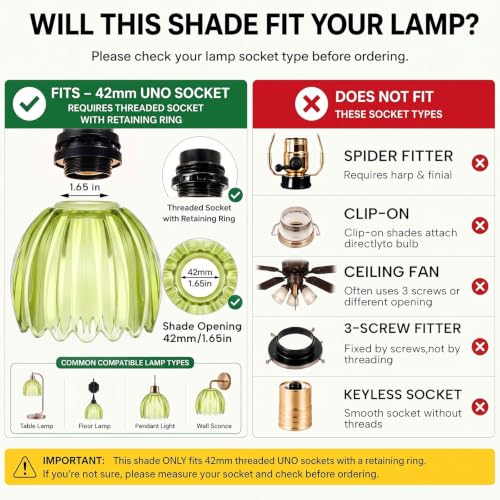 3 Pcs Glass Tulip Lamp Shade (Green)