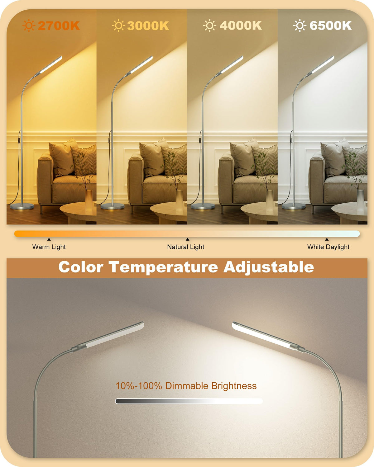 LED Floor Lamp (Silver-63inch)