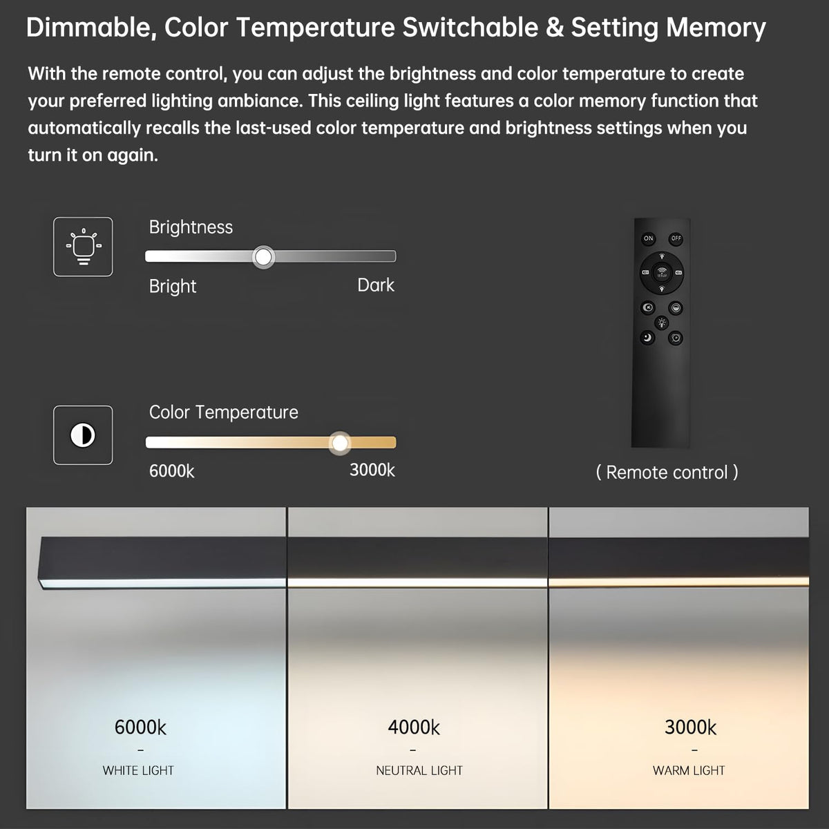 Black ceiling light LED (Black / 39.4IN)