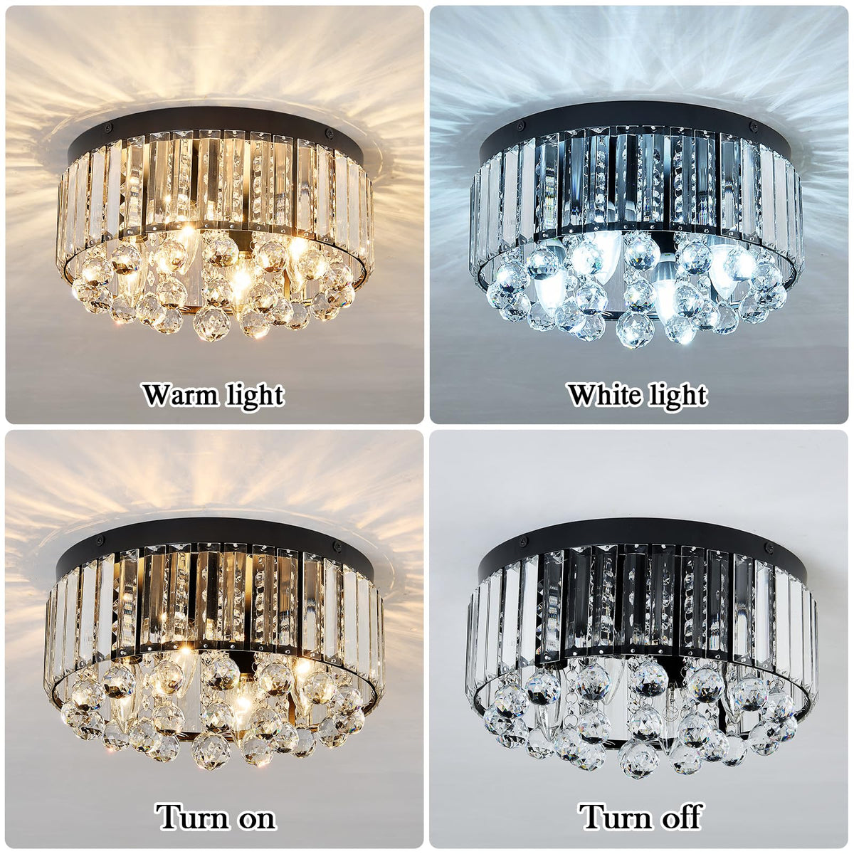 12.2" Crystal Ceiling Light Fixture (Small Black)