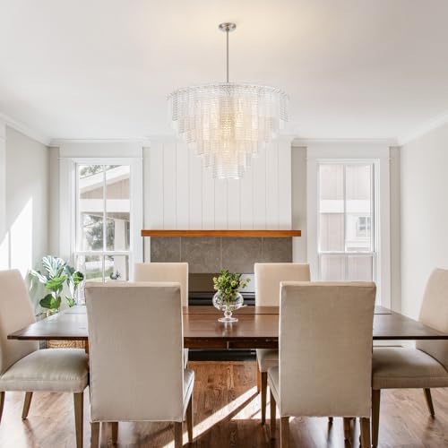 Dia 32.5 Inches Large Modern Unique Glass Chandelier Sand (Unique Clear Glass)