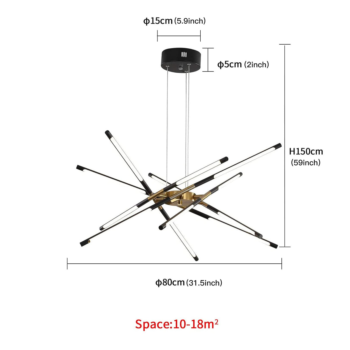 Black and Gold Chandelier (12Head-Non-Dimmable)