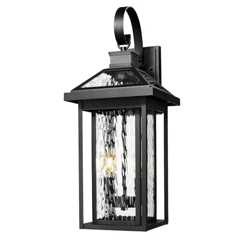 Motion Porch Light (Black - Water Ripple Glass / 22.6 Inch - Motion Sensor)
