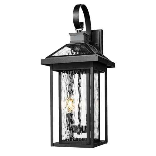 Motion Porch Light (Black - Water Ripple Glass / 22.6 Inch - Motion Sensor)