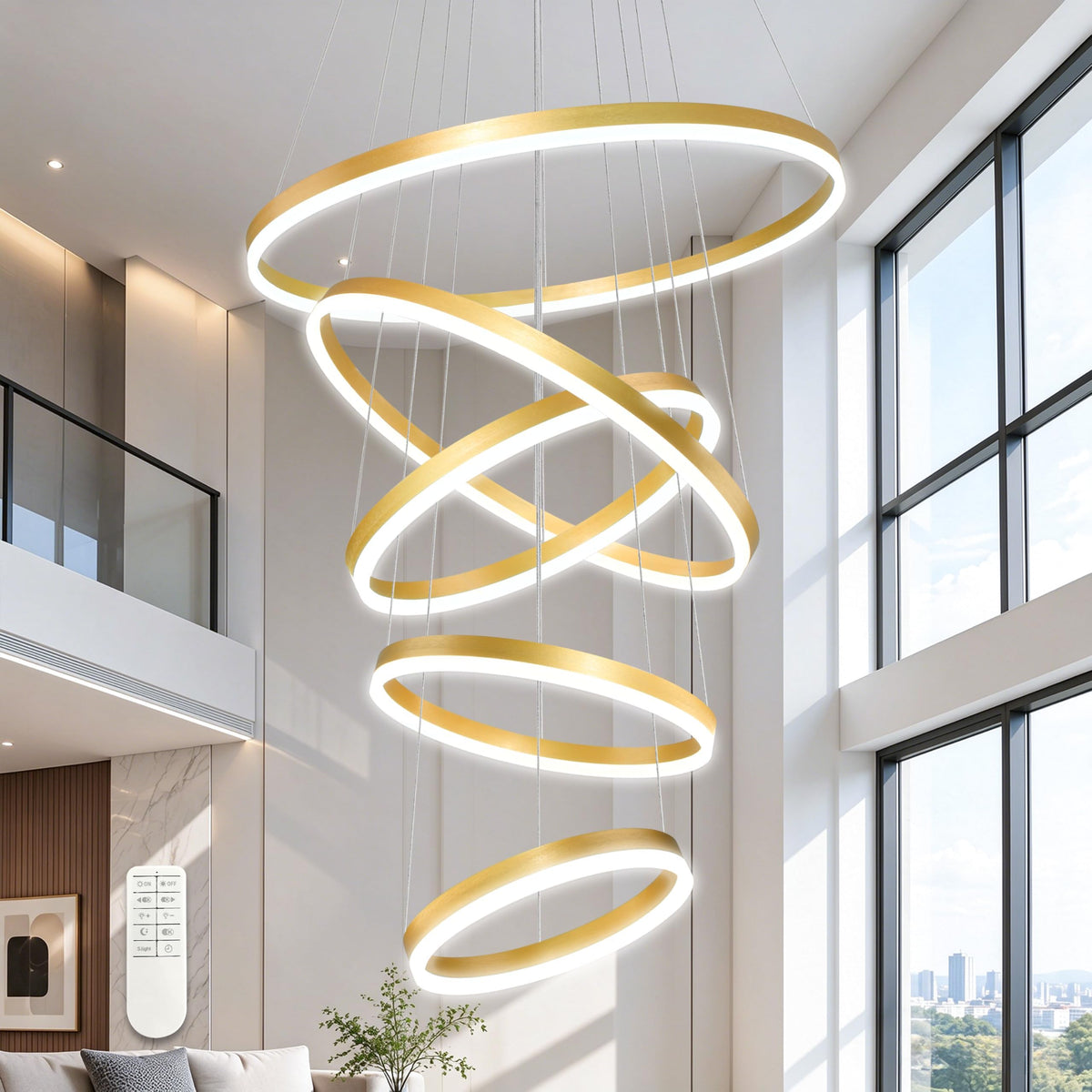 5 Rings Pendant Lights Modern Gold Led Chandelier Gold Modern Led Pendant Light Dimmable Height Adjustable Chandeliers for Dining Room Bedroom Entryway Living Room Foyer (Gold / 5Ring-23.6")