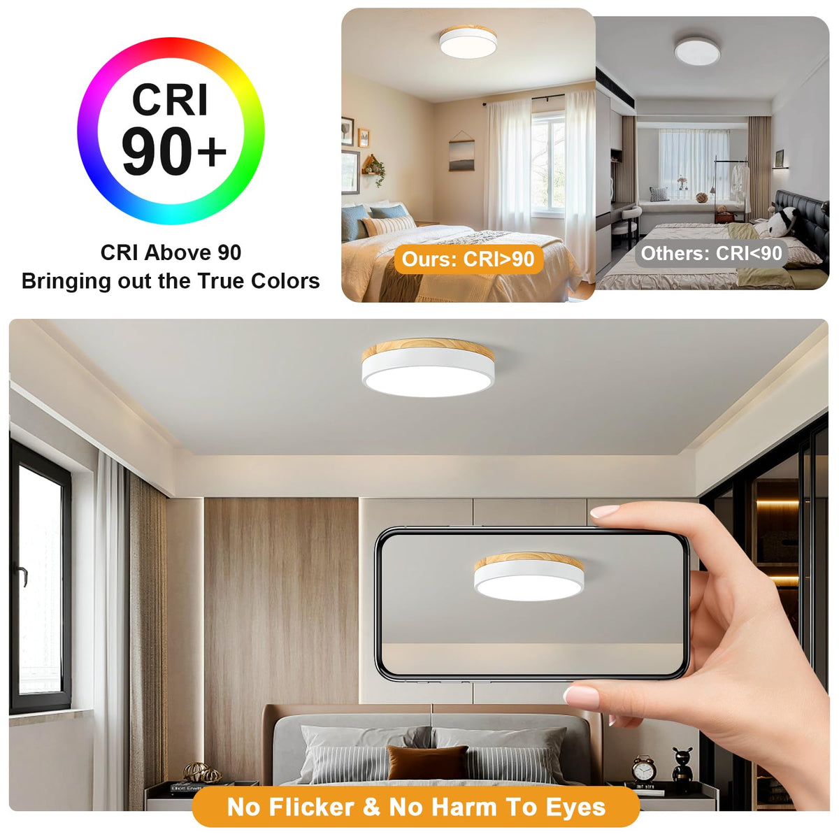 Dimmable LED Wood White Round Flush Mount Ceiling Light 11.81 Inch (White- Dimmable / 11.81 Inch)