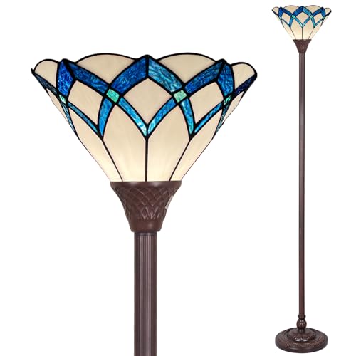 Tiffany Lamp Cream Blue Romantic Stained Glass Torchiere Floor Lamp