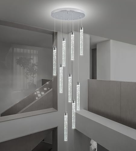 9 Lights High Ceiling Crystal Staircase Chandelier Silver (Chrome / 9 lights)