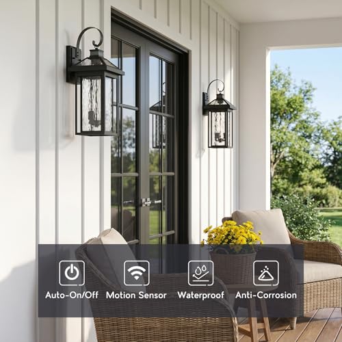 Motion Porch Light (Black - Water Ripple Glass / 22.6 Inch - Motion Sensor)