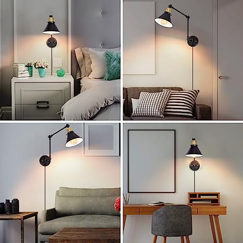 Dimmable Wall Sconce (Black / 2 Pack- (Remote+Bulbs))