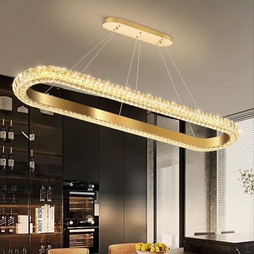 47'' Oval Ring Crystal Chandelier Modern LED Dimmable Ring Pendant Light Chandelier for Dining Room Living Room Gold (Gold / 1 Ring Oval 47")