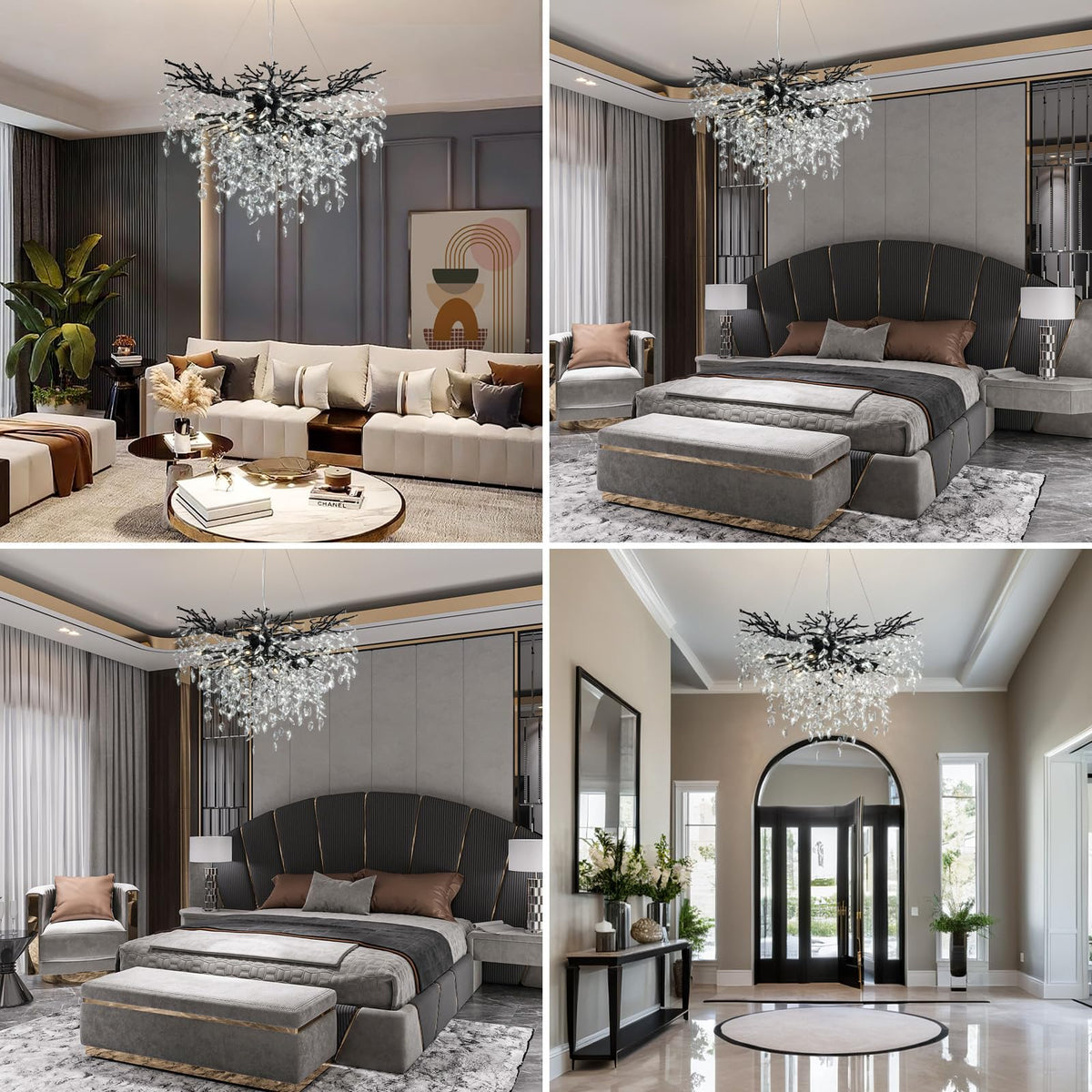 40" Black Crystal Chandelier (Black / Round-D40")