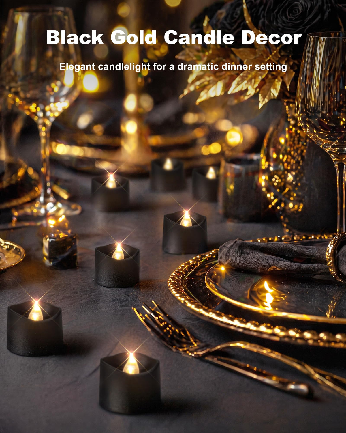 Black Flameless Battery Tea Light Candles - 50 Pack