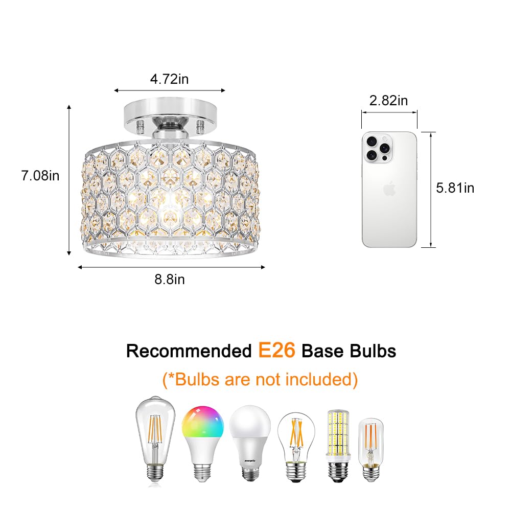 Chrome Crystal Ceiling Light Fixture (9in - 1 light - B / Chrome)