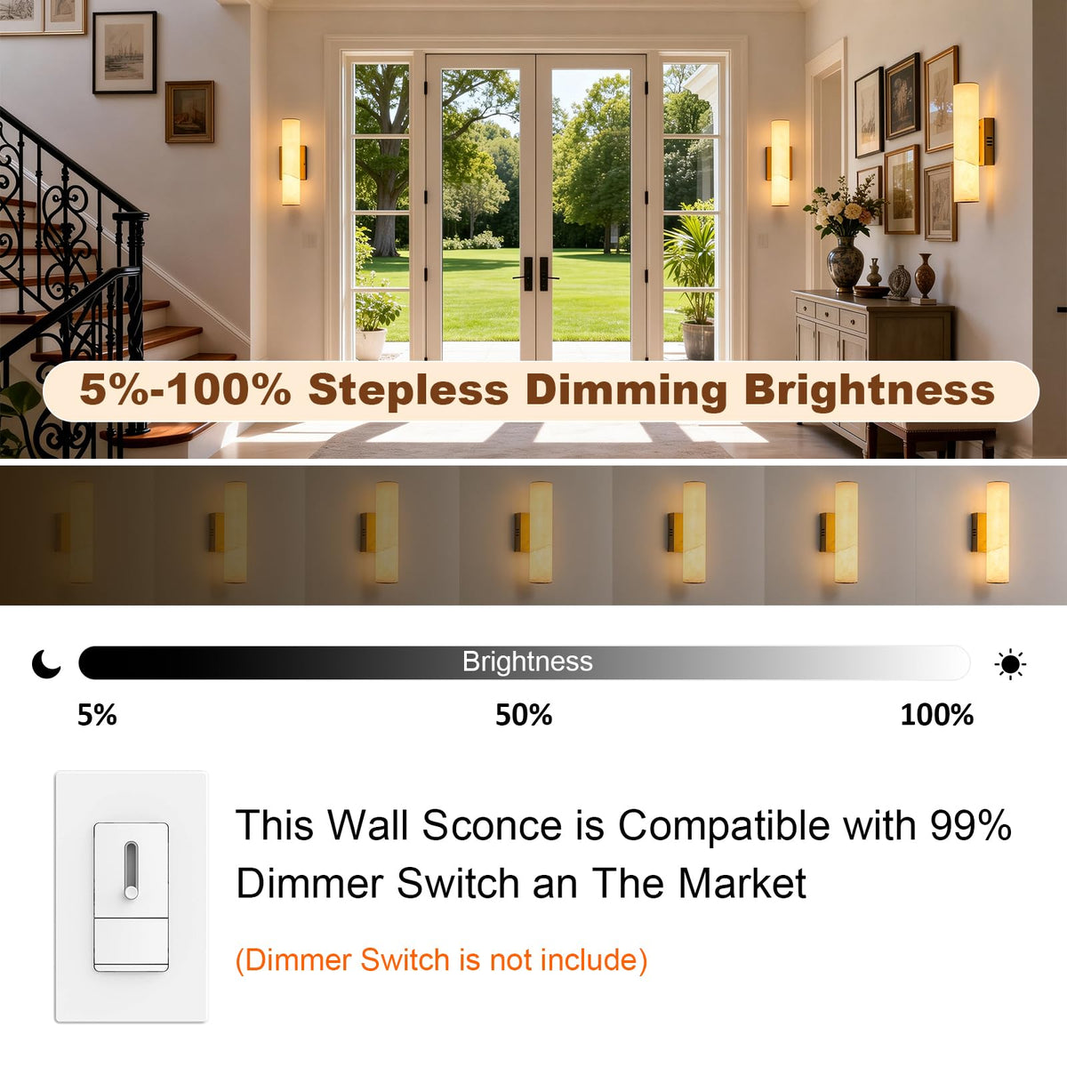 14.2in Alabaster Wall Sconces (Gold-14.2in-1 Pack)