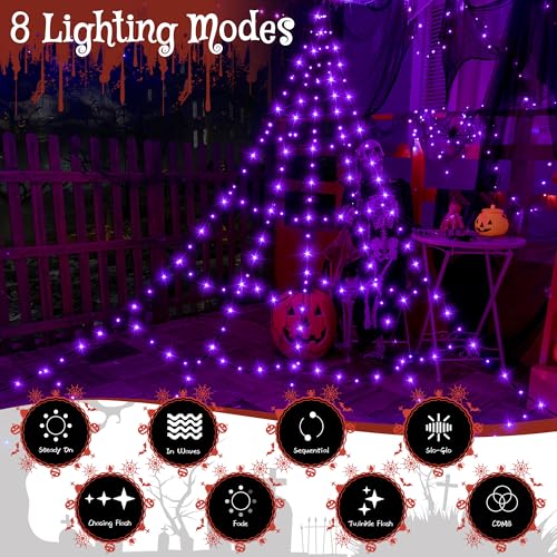 Halloween Lights Outdoor 454 LED Spider Web Lights Purple Halloween Decorations (purple)