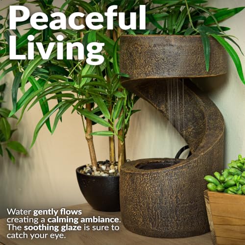 Sunnydaze 14" Winding Showers Tabletop Fountain with LED Lights (Brown)
