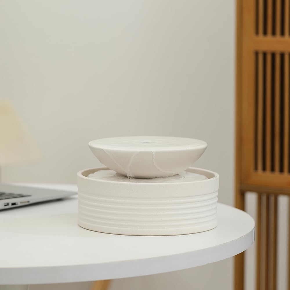 Outdoor and Indoor Ceramic Tabletop Desktop Fountain Water Feature Home and Office Decoration (White A192)