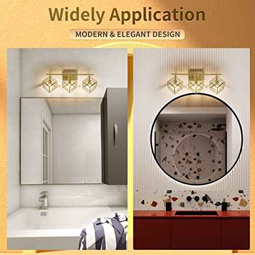 Bathroom Vanity Light with 3 Bulbs Bathroom Light Fixtures Over Mirror with 3 Rotatable Cube Shades Modern Wall Mounted Brushed Brass Gold (Brushed Brass / 3-Lights ( 28" Width ))