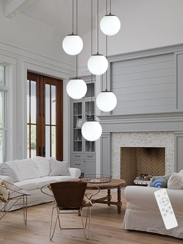 6 Light Black Chandelier with White Globe Glass Dimmable Ceiling Light Glass Pendant Light for Kitchen Island (Black-White / Globe 6-Light)