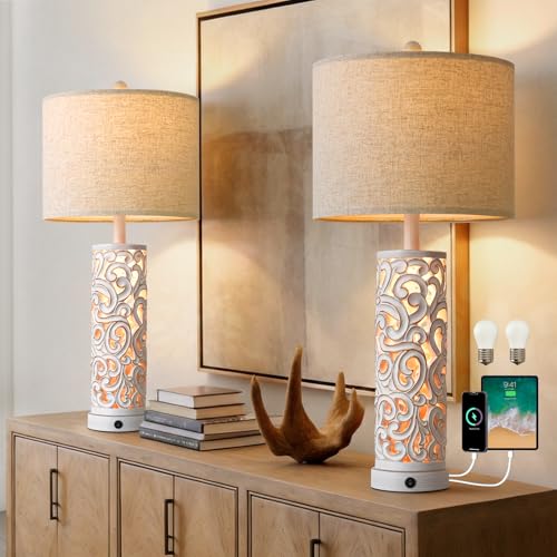 Bedside Table Lamps Set of 2 with Night Light & Top Light