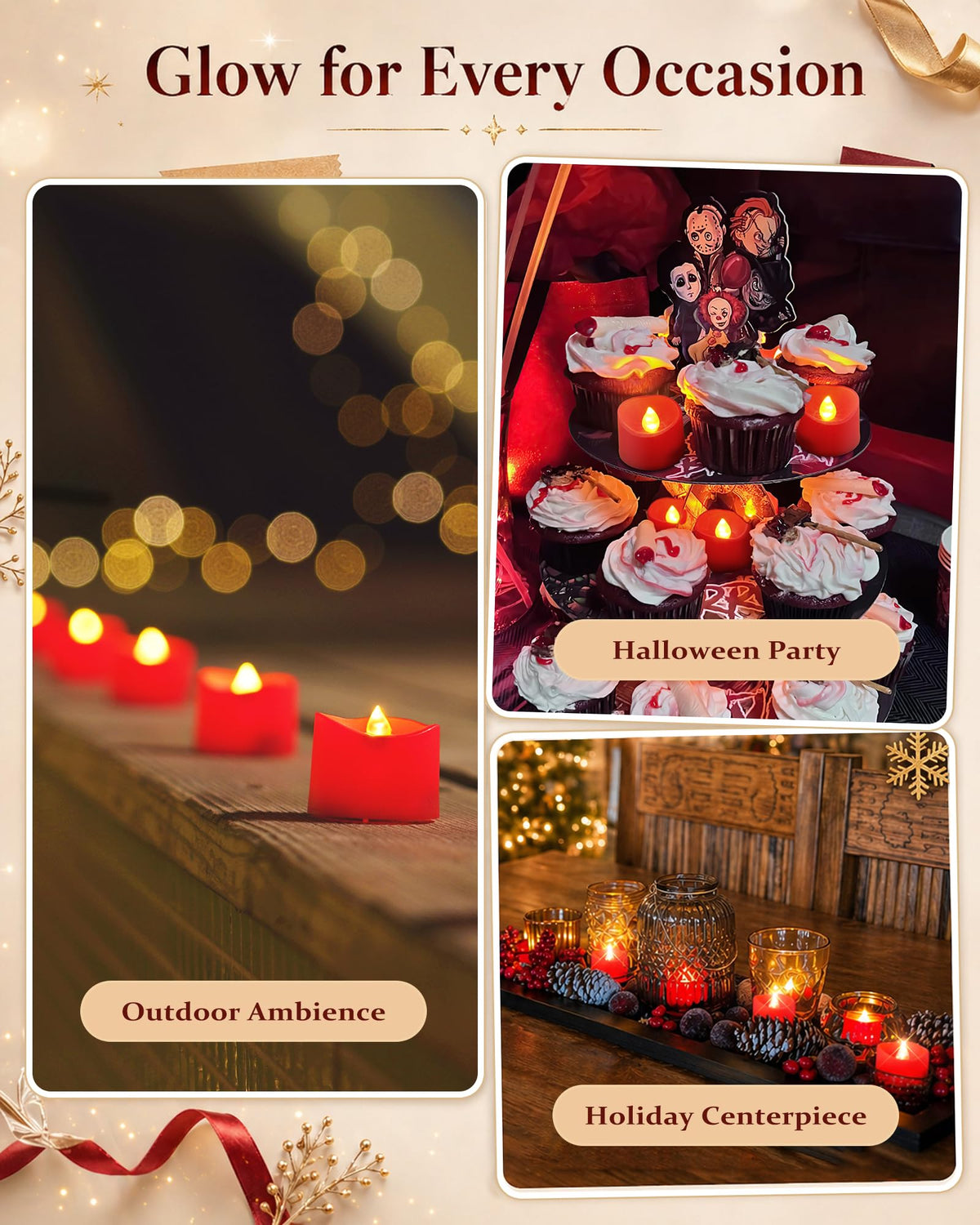 Red Flameless Battery Tea Light Candles - 50 Pack