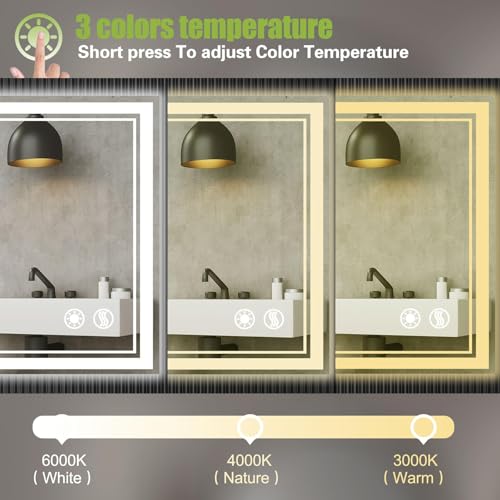 40 x 28'' LED Bathroom Mirror Fogless Bathroom Mirror with Lights Dimmable 3 Colors Bathroom Vanity Mirror Wall Mounted Home Decor Explosion (40"L x 28"W)