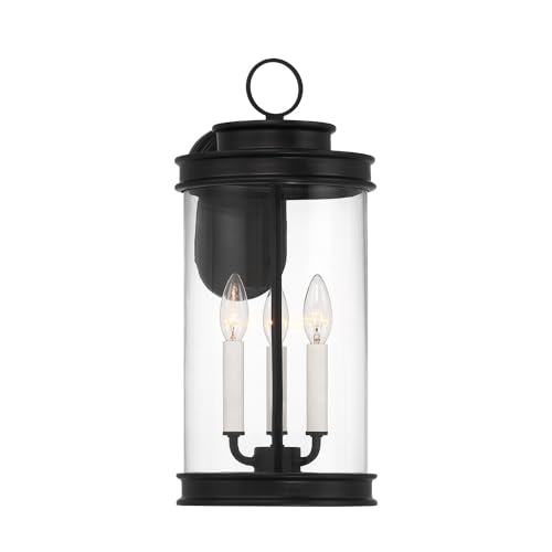 5-905-BK Englewood Traditional Vintage Coastal Clear Glass Outdoor Wall Lantern, 3-Light 120 Total Watts, 19" H x 9" W, Matte Black (19" Height)