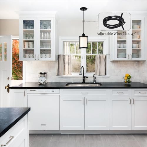 Matte Black Pendant Lights Kitchen Island (Black + Milk Glass / 1-Light Pendant, 1 Pack)