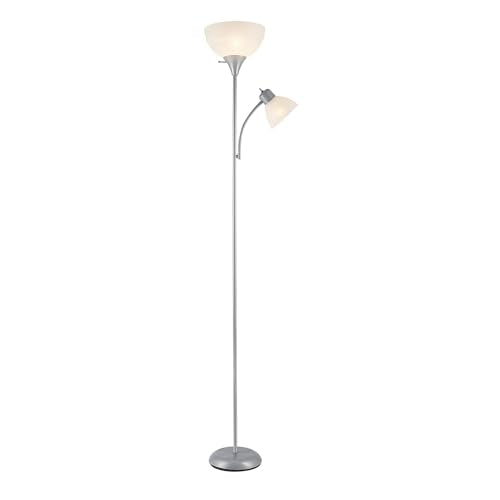 67134 72" Torchiere Floor Lamp and Adjustable Reading Light (Silver / 1 Pack)