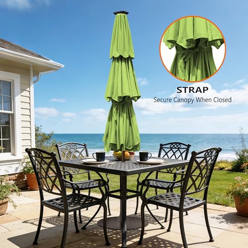 USA 10-Year-Non-Fading 10ft 3-Tier Market Patio Umbrella, Commercial Table Umbrella with 80 Solar LED Lights, Crank Open, Windproof & UPF 50+ UV Protection for Garden, Deck, Pool, Backyard, No Tilt, Macaw Green (Macaw Green / 10FT(Triple Vents No Tilt))